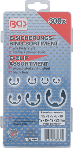 Set inele de siguranta tip E, 1,5-22 mm, 300 piese BGS 8039 [3]