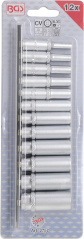 Set tubulare adanci, 12 puncte, actionare 1/4", marimi in toli, 12 piese BGS 2757 [2]
