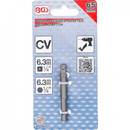 Adaptor pentru tubulare 6,3 mm (1/4") pentru autofiletante, masini de gaurit, antrenare hexagon exterior 6,3 mm (1/4"), BGS 9685-1 [3]