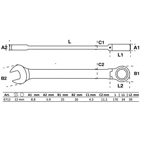 Cheie combinata cu clichet, articulata 12 mm BGS 6712 [2]