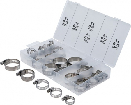 Consumabile - Coliere de furtun, inox, Ø 16 - 38 mm, 26 piese BGS 8055-1
