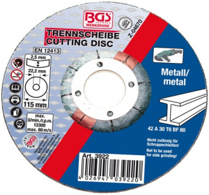 Consumabile - Disc pentru metal 115 x 2,5 x 22,2 mm, tip 42 BGS 3922