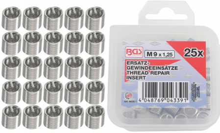 Consumabile - Insertii pentru reparatii filete M9 x 1.25, 25 piese BGS 9435-1