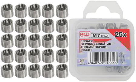 Filiere si tarozi - Insertii pentru reparatii filete M7 x 1.0, 25 piese BGS 9431-1