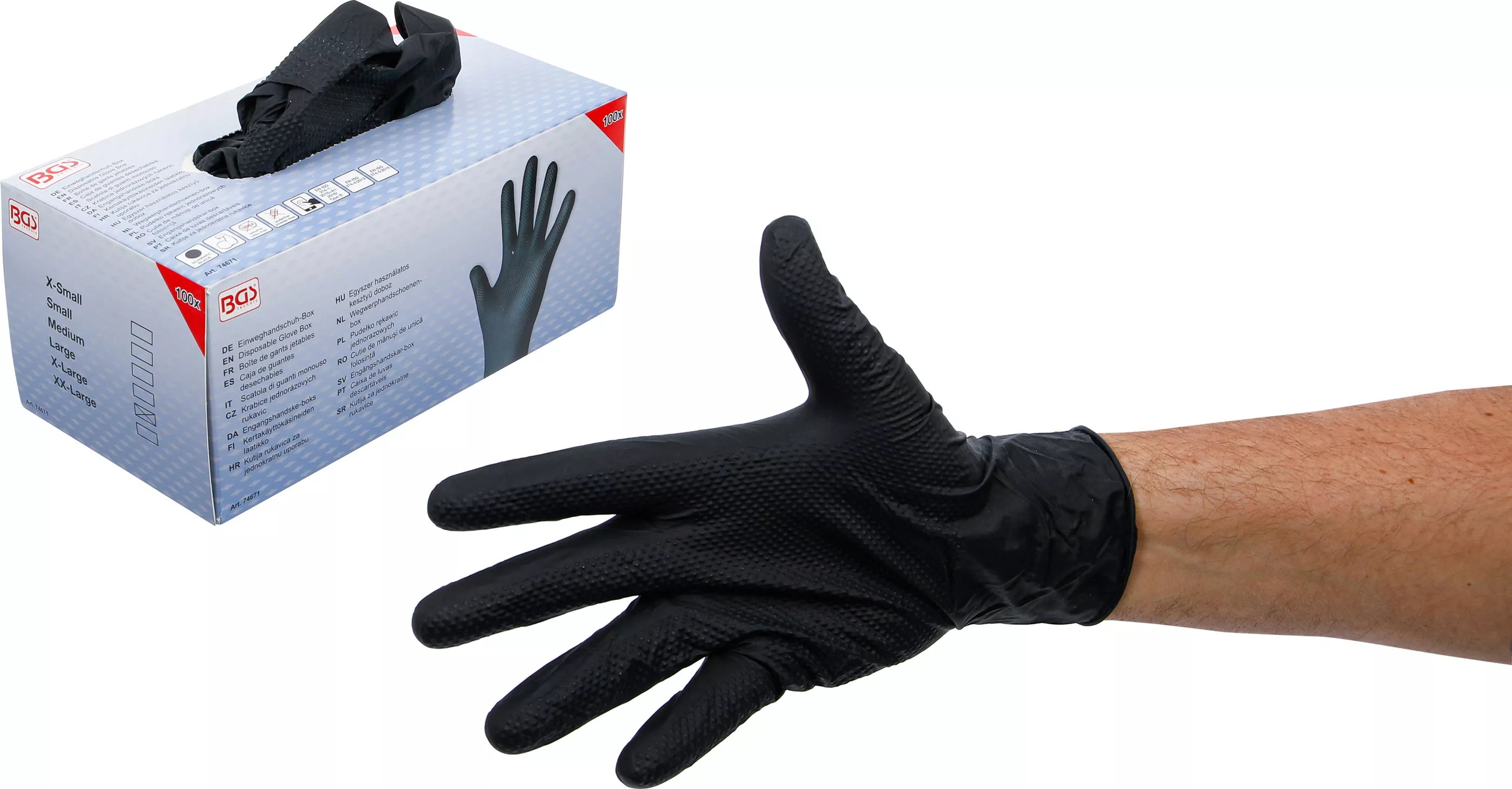 Consumabile - 74671 - Manusi nitril de unica folosinta, Extra Grip, XL – 100 bucati, BGS 74671