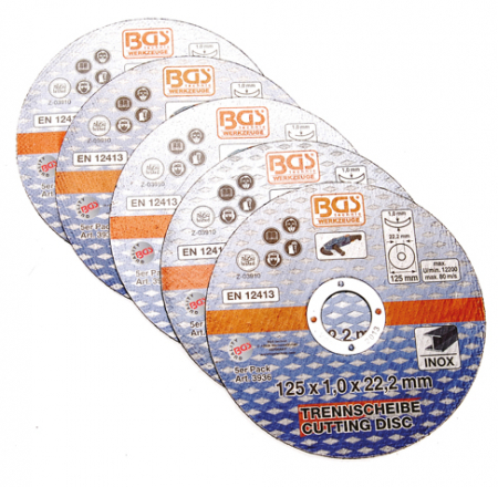 Consumabile - Set 5 discuri abrazive pentru taiere metal 125 x 1,0 x 22,2 mm, 5 piese BGS 3936