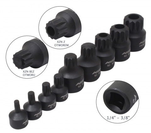 Chei/Tubulare/Biti - A-1M9TSB - Set biti Spline (XZN) M4 - M16, actionare 1/2", 3/8", 9 piese