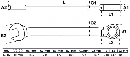 Set chei combinate cu clichet, articulata 16 mm BGS 6716 [1]