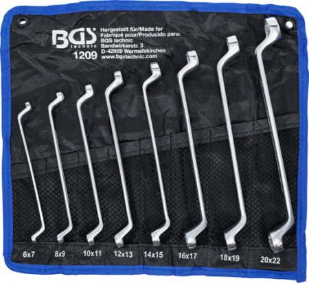 Chei cu clichet, fixe, speciale - Set chei inelare cu cot 6x7 - 20x22 mm, 8 piese BGS 1209