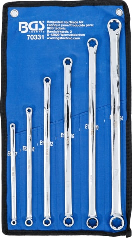 Chei/Tubulare/Biti - Set chei inelare duble cu capete Profil E, extra lung, E6 x E7 - E22 x E24, 6 piese, BGS 7033