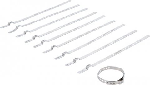 Consumabile - Set coliere pentru burdufuri de ax otel superior inox 7 mm 20 - 50 mm 10 piese, BGS 70327