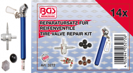 Dispozitive pentru anvelope - Set reparaţie pentru ventile pneuri, 14 piese BGS 3272