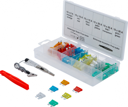 Scule de mana - Set sigurante cu tester, 92 piese BGS 8124
