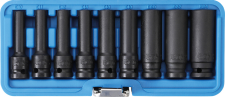 Chei/Tubulare/Biti - Set tubulare de impact profil E, E10 - E24, antrenare 1/2", 9 piese BGS 5204