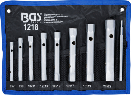 Chei cu clichet, fixe, speciale - Set tubulare hexagon teava, 6x7 - 20x22 mm, 9 piese BGS 1218