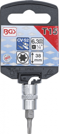 Bit torx T15 in tubulara cu prindere de 1/4”, lungime 38 mm, BGS 2591 [1]