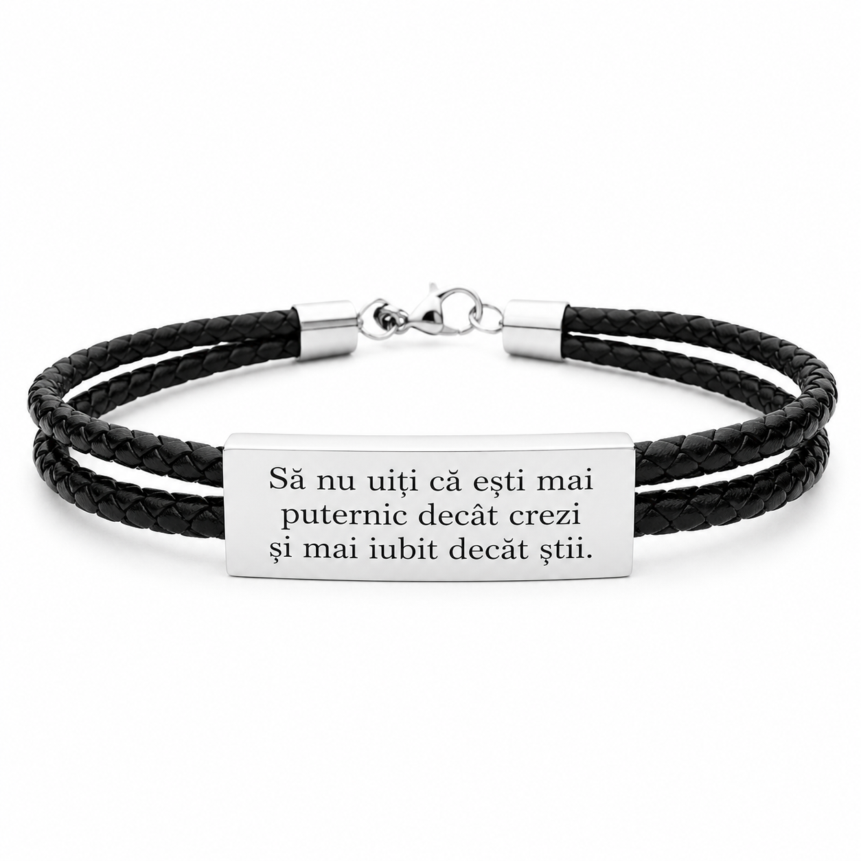 Bratara 3D argint, personalizata snur impletit piele naturala - Sa nu uiti... [4]