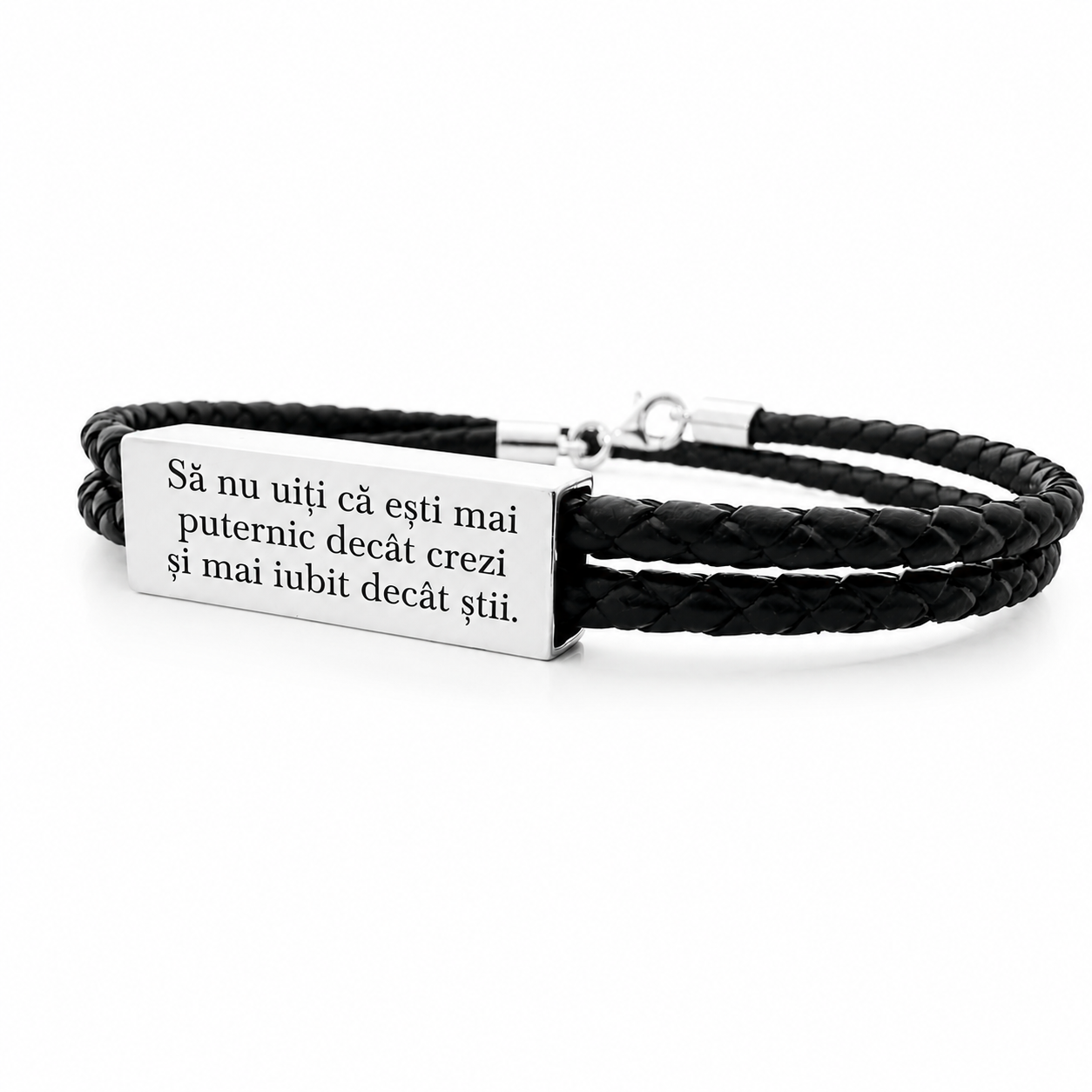 Bratara 3D argint, personalizata snur impletit piele naturala - Sa nu uiti... [2]
