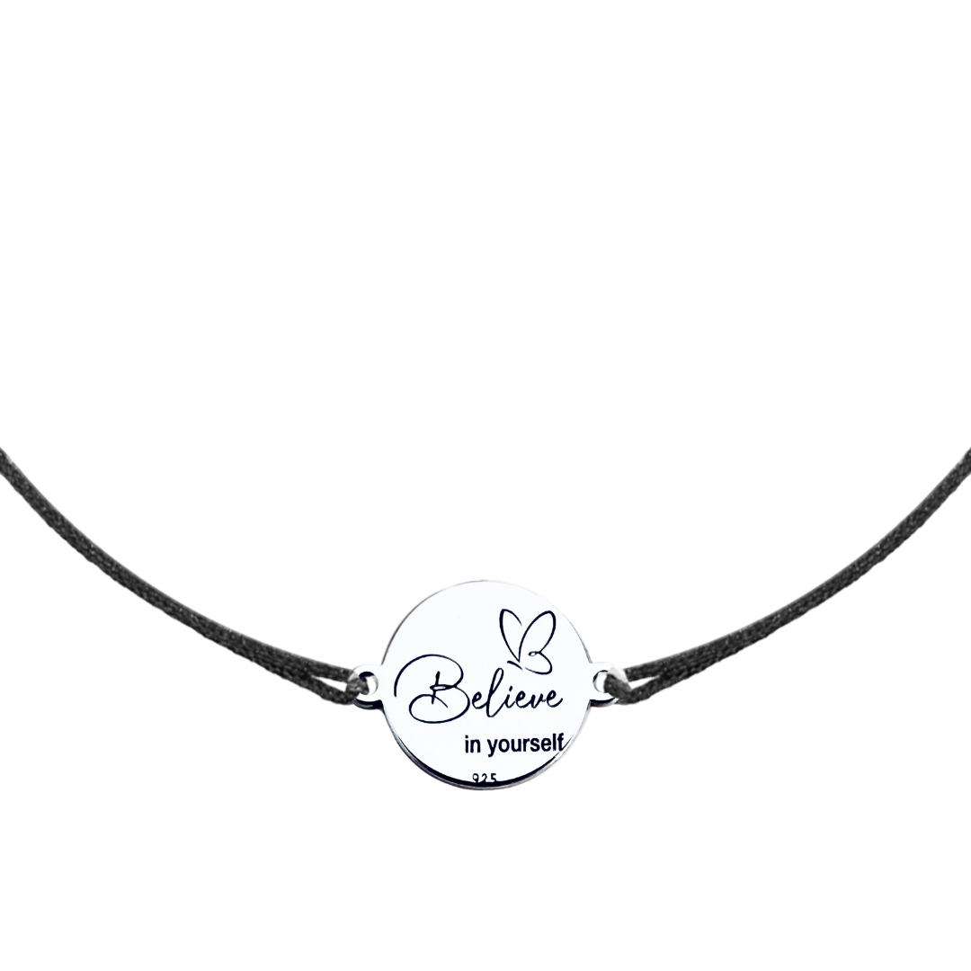Brățară personalizată argint șnur reglabil – Believe in Yourself [2]