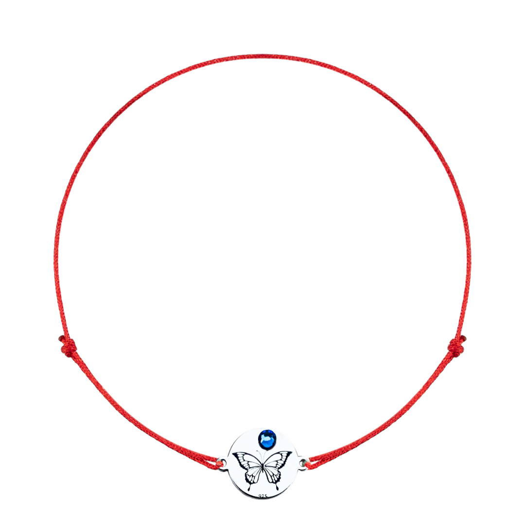 Bratara argint, personalizata snur reglabil - Fluture si Cristal  [2]