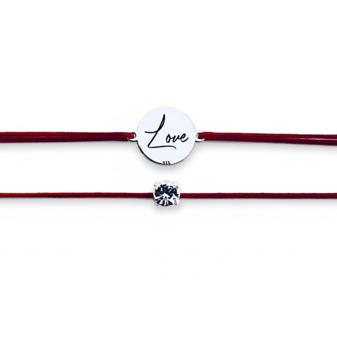 Brățară argint, personalizată șnur reglabil - Love [2]