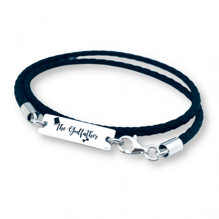 Bratara argint, snur dublu piele - cadou nas - Blessed Godfather [2]
