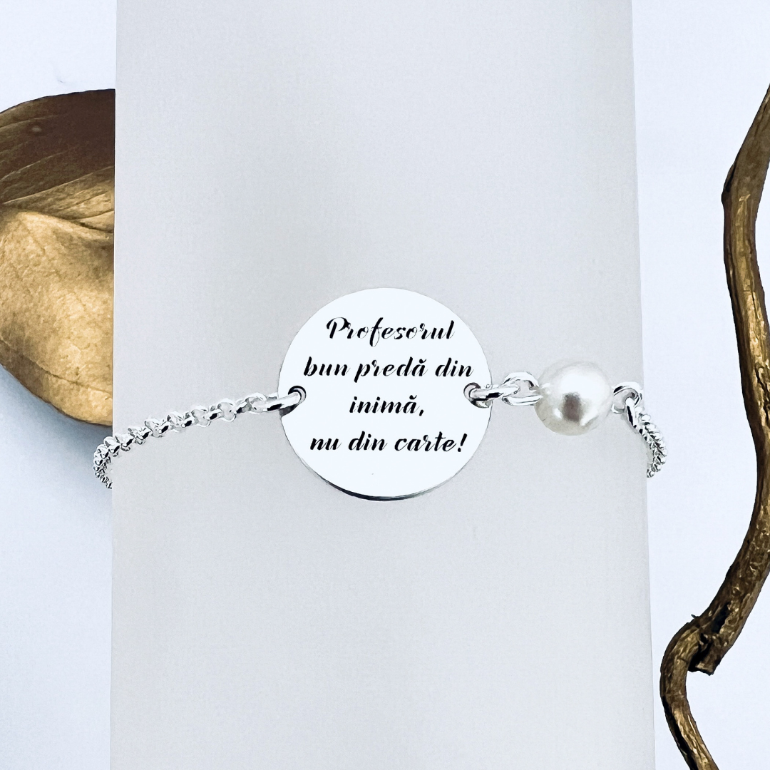 Bratara personalizata argint cu perla - Cadou doamna profesoara [3]