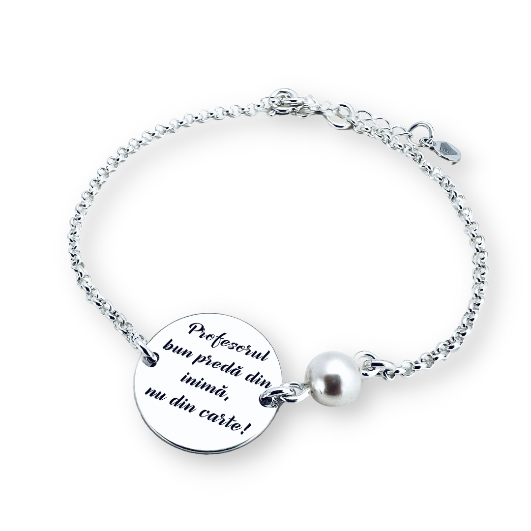 Bratara personalizata argint cu perla - Cadou doamna profesoara [2]
