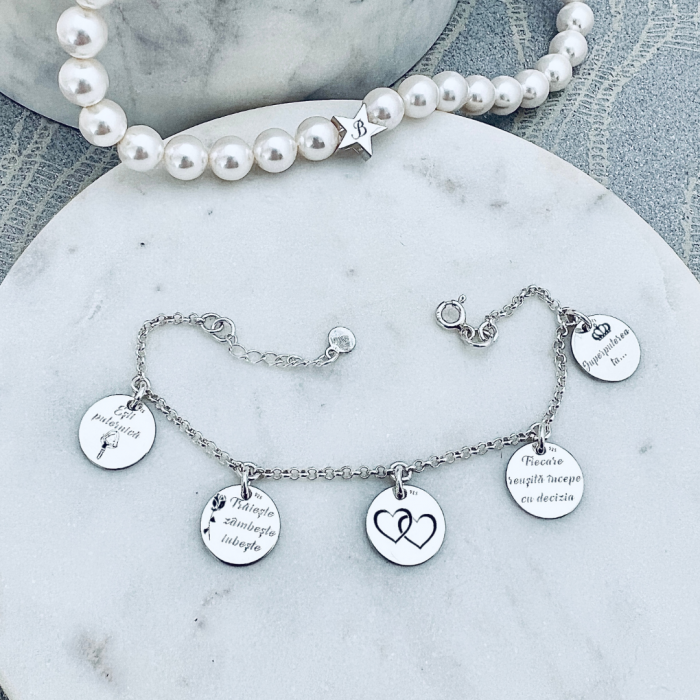 Bratara gravata argint dama cu patru banuti argint si cristal swarovski [3]