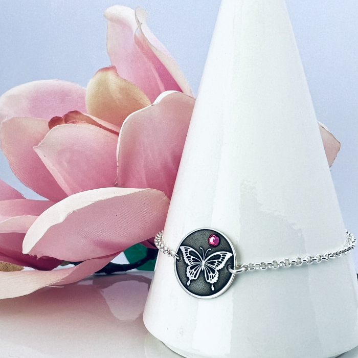 Bratara Personalizata din Argint cu Cristal si Fluturas - Renastere [2]