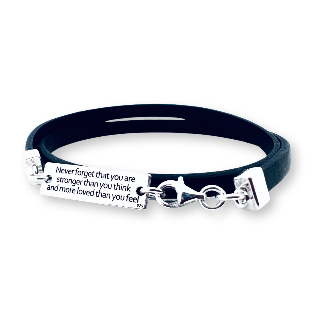 Bratara personalizata argint barbati, snur plat piele naturala - Sa nu uiti... [3]