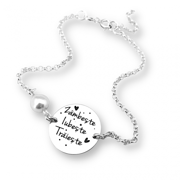 Bratara gravata argint & perla cadou sora sau prietena [4]