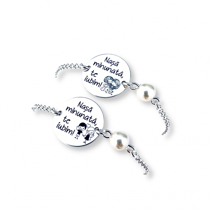 Bratara personalizata argint & perla Cadou pentru nasa [4]