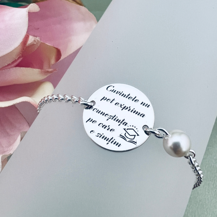 Bratara gravata argint & perla cadou Profesoara [3]