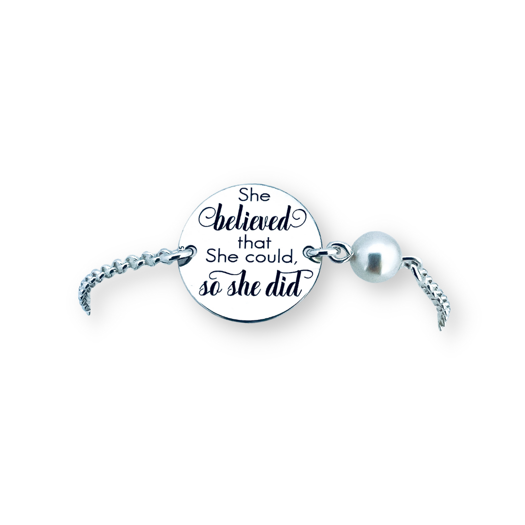 Bratara personalizata argint & perla She Believed she Could [3]