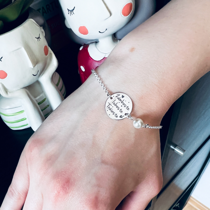 Bratara gravata argint & perla cadou sora sau prietena [3]