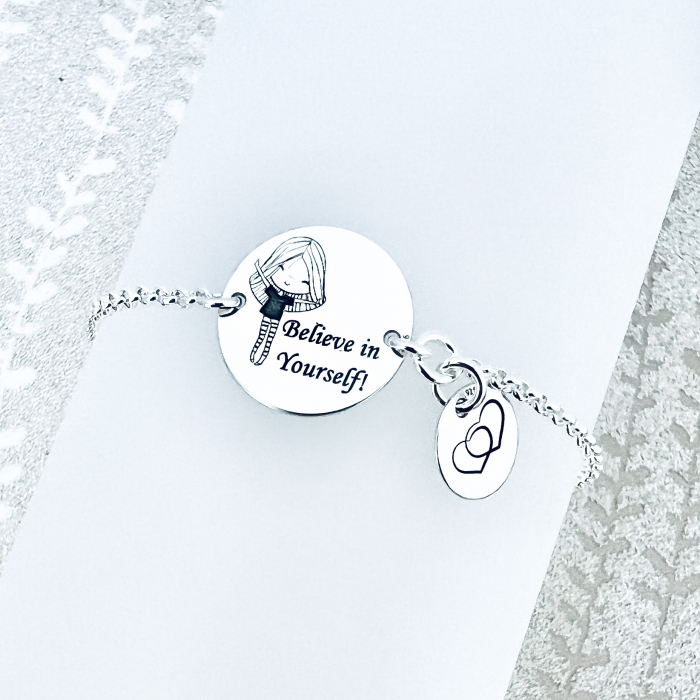Bratara personalizata argint, doi banuti gravati - Believe in Yourself [2]