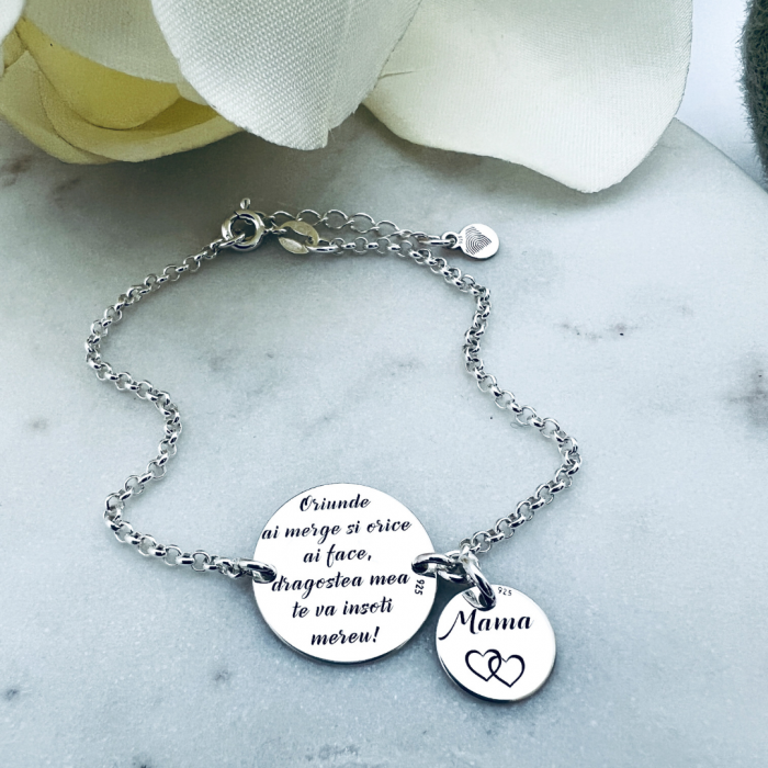 Bratara personalizata argint, doi banuti gravati - Cadou pentru o fiica iubita [2]