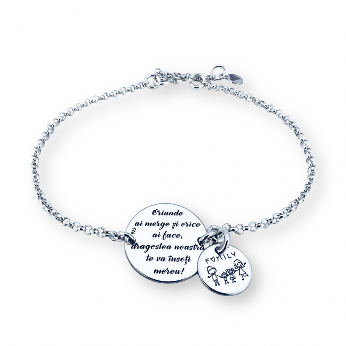 Bratara personalizata argint, doi banuti gravati - Cadou pentru o fiica iubita [3]