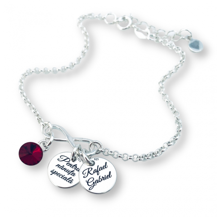 Bratara personalizata argint doi banuti - Nume si simbol bebelus [2]