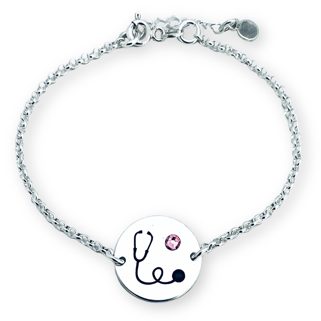 Bratara personalizata argint cu cristal - Cadou absolventă Medicină [2]