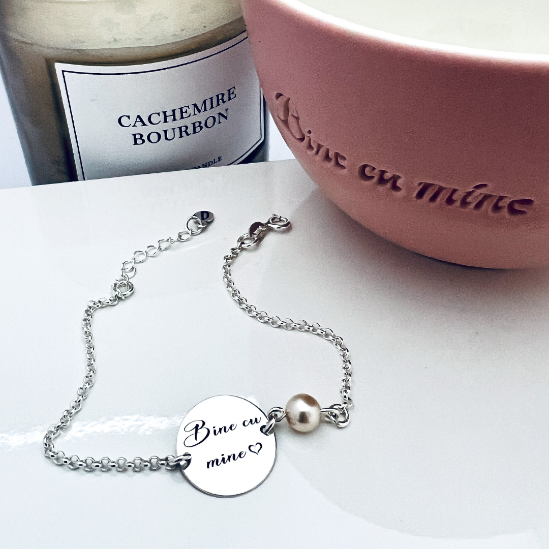 Bratara personalizata argint cu perla - Bine cu mine [2]