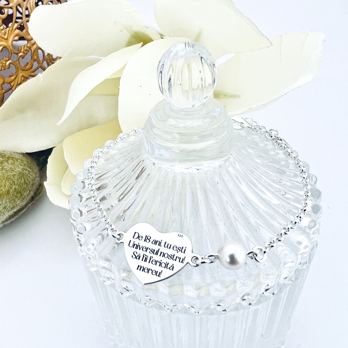 Bratara personalizata argint, perla Swarovski, cadou Majorat [4]