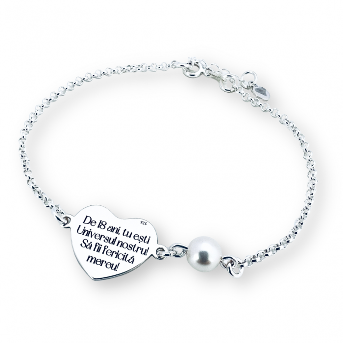 Bratara personalizata argint, perla Swarovski, cadou Majorat [2]
