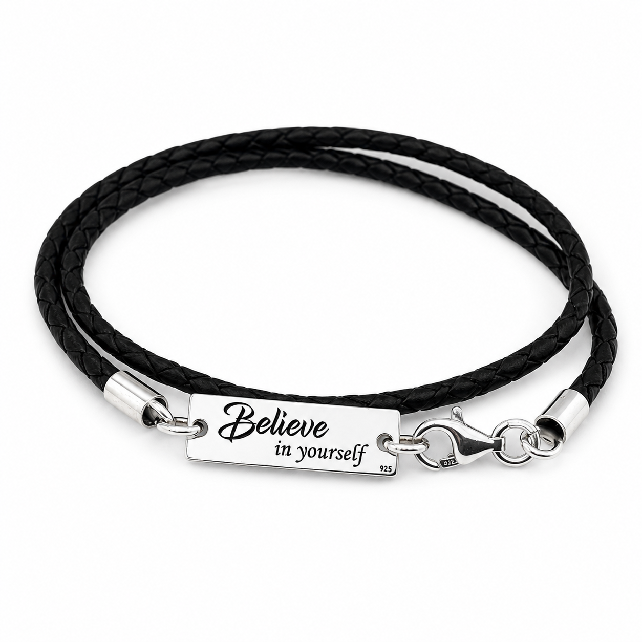 Bratara personalizata argint snur din piele - Believe in Yourself [2]