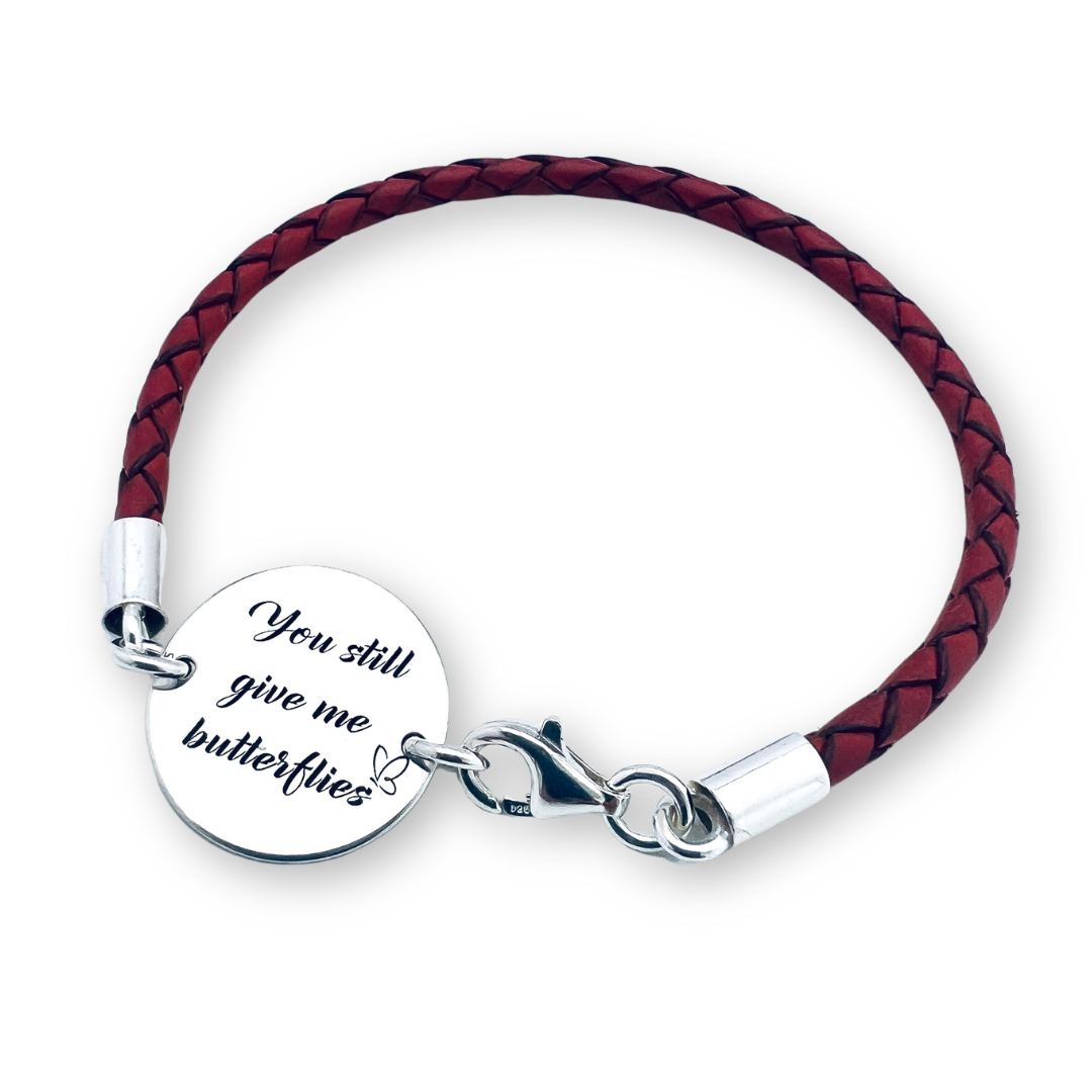 Bratara personalizata argint, snur impletit piele barbat - Butterflies [2]