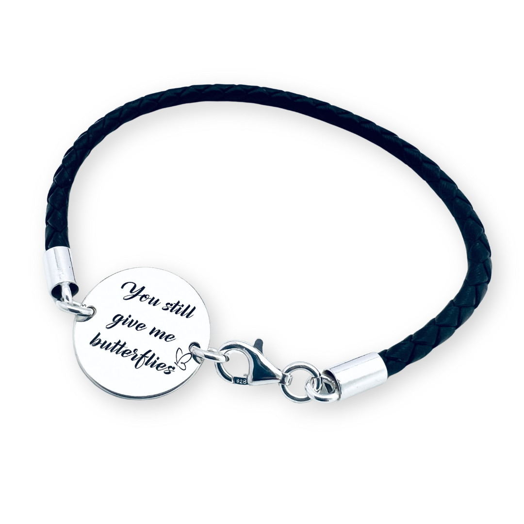 Bratara personalizata argint, snur impletit piele dama - Butterflies [2]