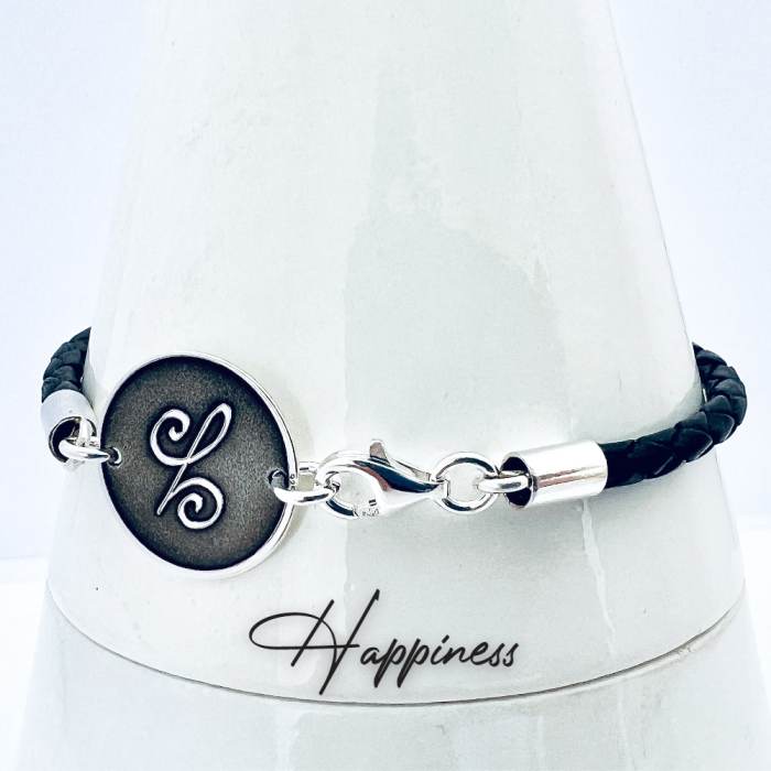 Bratara gravata piele banut argint Happiness [2]