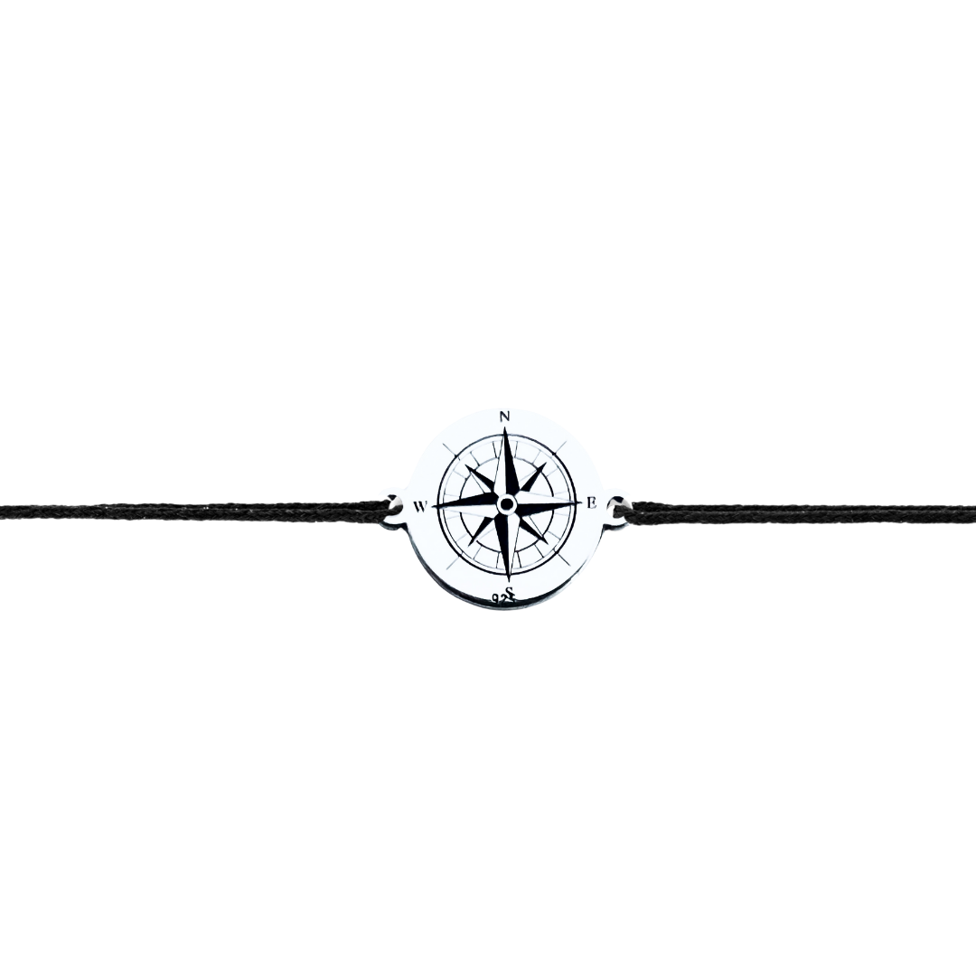 Brățară personalizată argint cu Busolă – șnur reglabil [3]