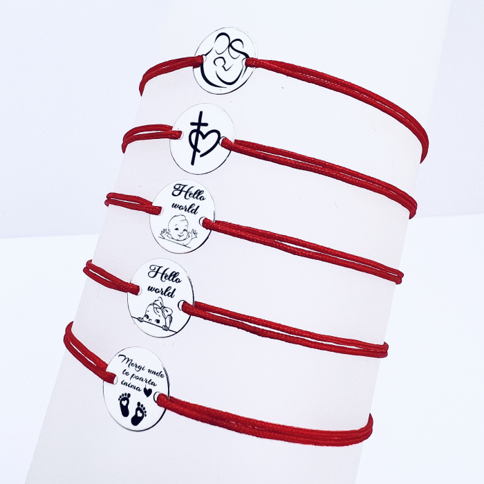 Bratara argint gravata pentru bebelusi, snur reglabil - Heart & Cross [2]